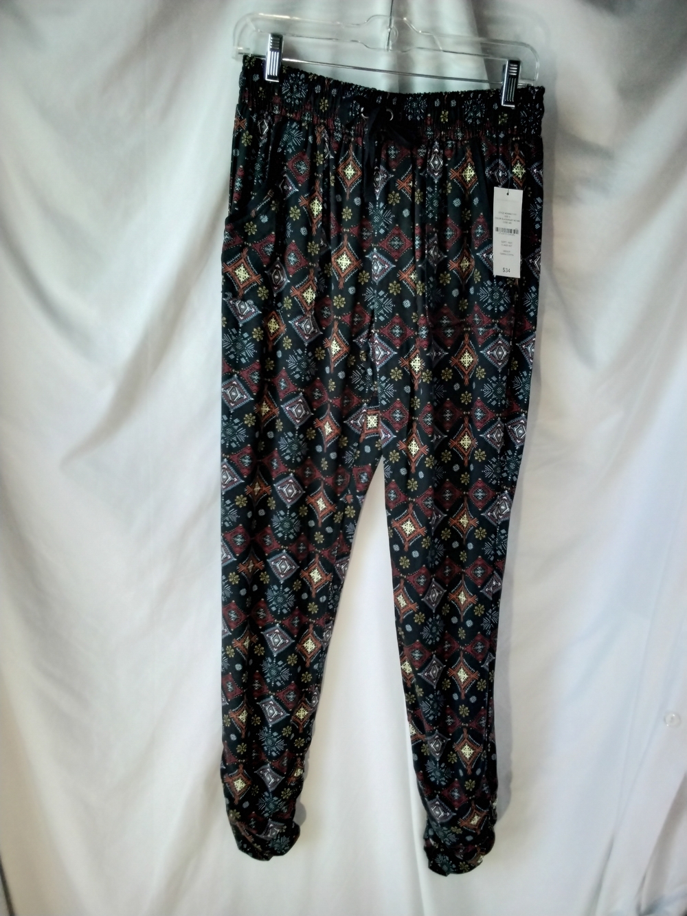 Signature Studio Black Joggers with Multicolor Geometric Motif